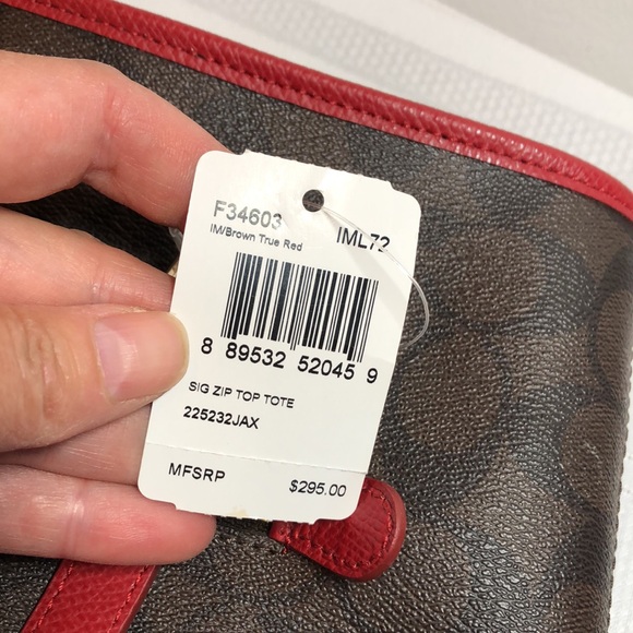 NWT COACH PURSE. Brown with red accents. Gold hardware. Medium size. - Picture 12 of 12